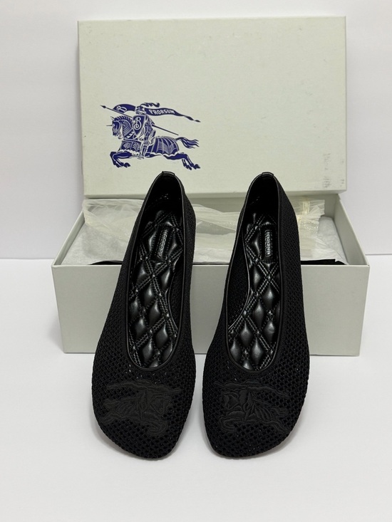Burberry Shoes - Burberry Black Mesh Ballet Flats EKD Leather Trim Ballerina Square Toe Size 36.5